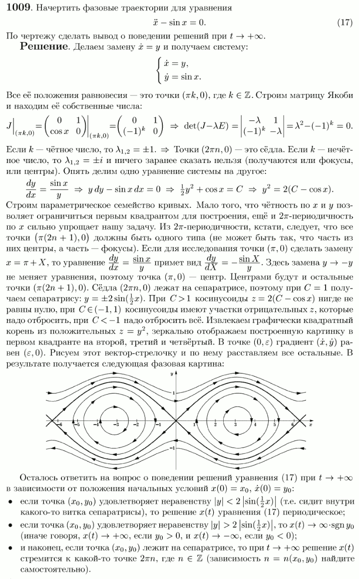 Фазовая плоскость - решение задачи 1009