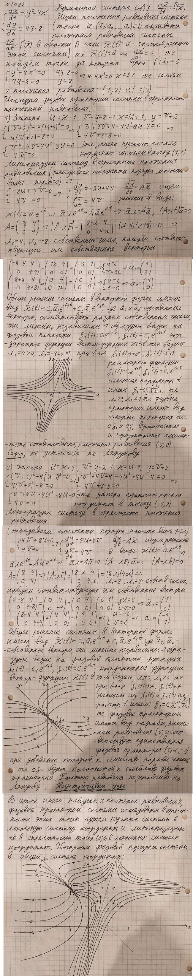 Фазовая плоскость - решение задачи 1022