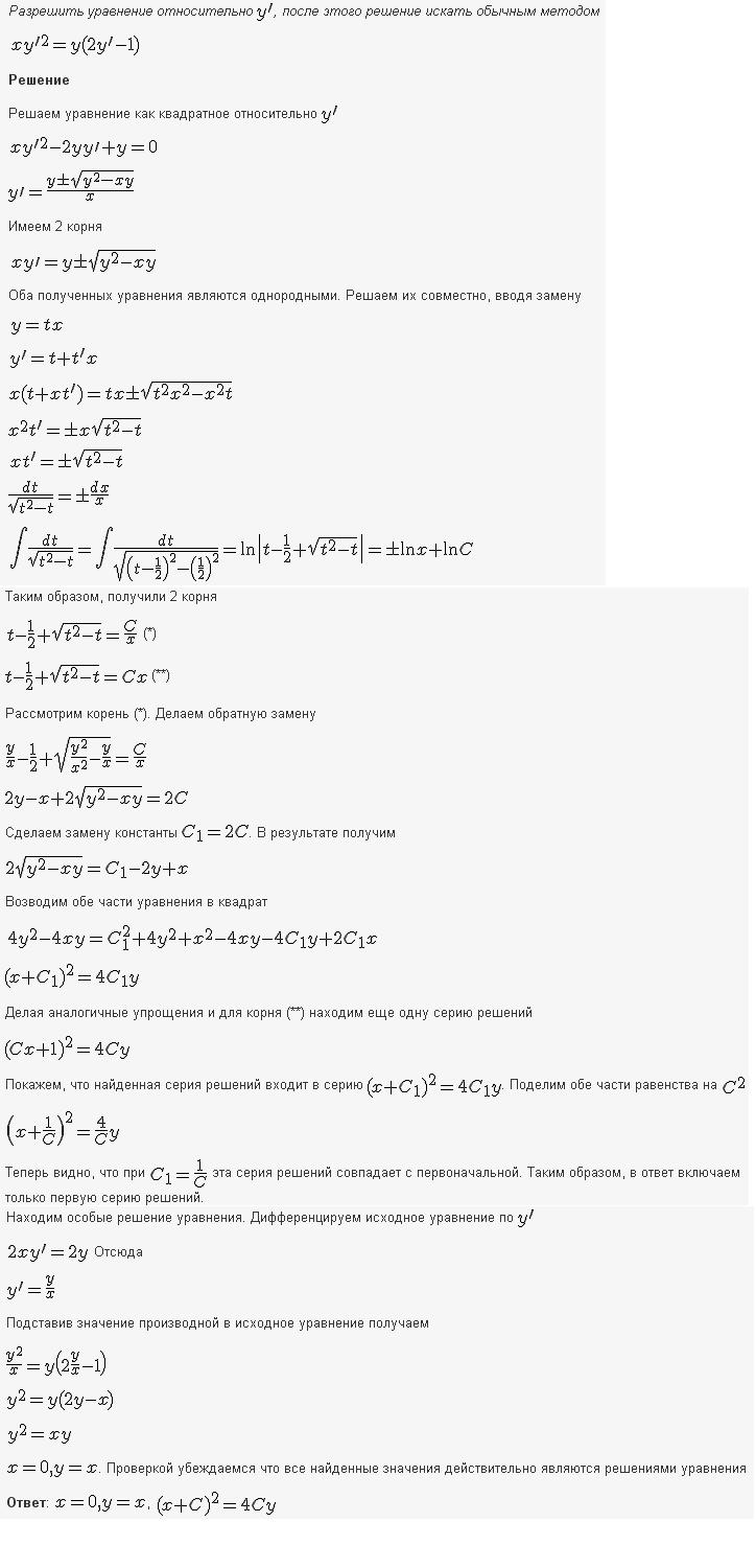 Уравнения, не разрешенные относительно производной - решение задачи 254