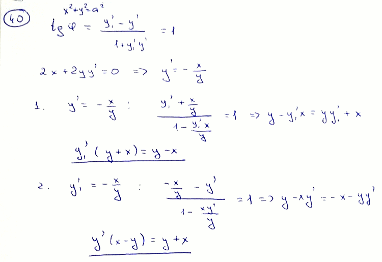 Изоклины - Составление дифференциального уравнения семейства кривых - решение задачи 40