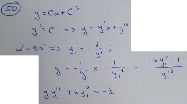 Изоклины - Составление дифференциального уравнения семейства кривых - решение задачи 50