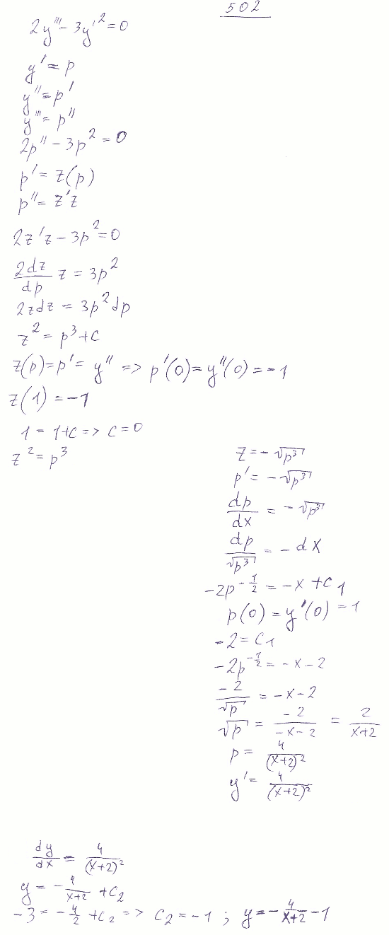 Уравнения, допускающие понижение порядка - решение задачи 502